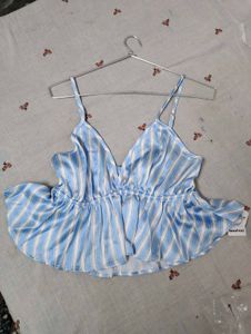Blue and White Striped Peplum Top
