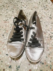 Sparkling Silver Lace-Up Sneakers