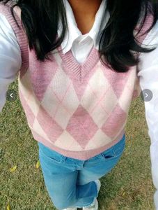 Tokyo Talkies Women Argyle vest  Sweater