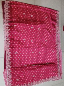 Beautiful Pink Saree with Intricate White Embroide