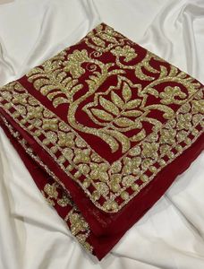 Y2K Exquisite Red Embroidered Saree without blouse