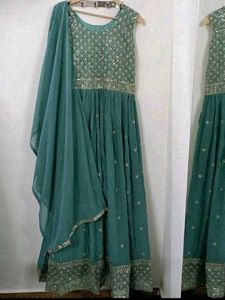 Beautiful Teal Embroidered Gown with Dupatta