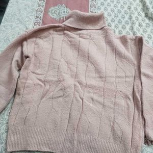 Cozy Pink Cable Knit Turtleneck Sweater