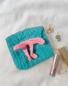 Handmade Knitted Teal Pouch