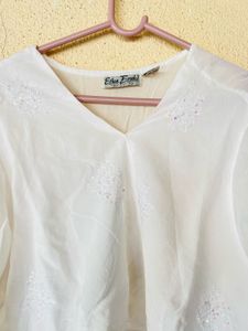 Elegant White Embroidered Kurta Top