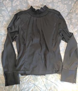 Elegant Black Satin Wrap Top