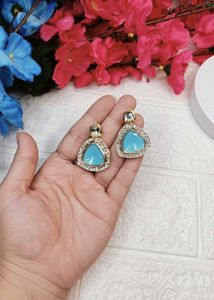 Elegant Blue Stone &amp; Crystal Earrings