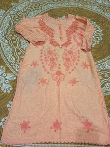 Peach Embroidered Kurta