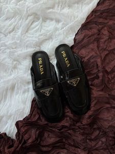 Authentic Prada Black Patent Loafer Mules