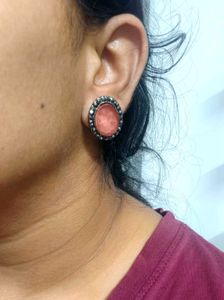 Vintage Peach Oval Gemstone Stud Earrings