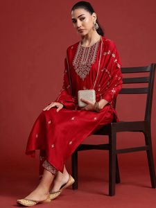 Elegant Red Embroidered Kurta Set