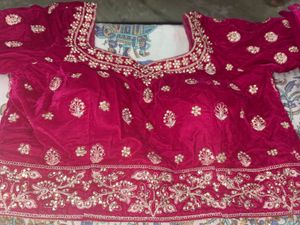 Rani pink Embroidered Velvet Lehenga kalis