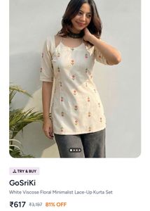White Viscose Floral Lace-Up Kurta Set