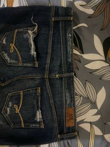 Distressed Blue Denim Mini Skirt
