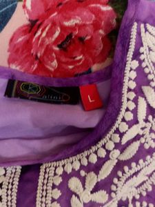 Purple Tie-Dye Kurta with White Embroidery