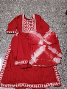 Red Embroidered Nyra Cut Kurta Set