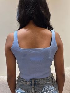 Light Blue Smocked Square Neck Tank Top
