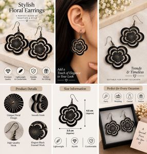 Unique Black Flower Earrings