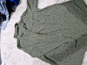 Green Printed Button-Up Shirt