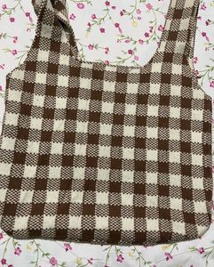 Brown &amp; White Checkered Tote Bag