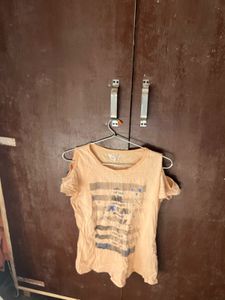 Cute Peach Cold Shoulder T-Shirt