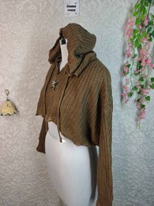 Cropped Knit Hoodie