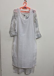 JANASYA White &amp; Grey Kurta(without pants)| Size XS