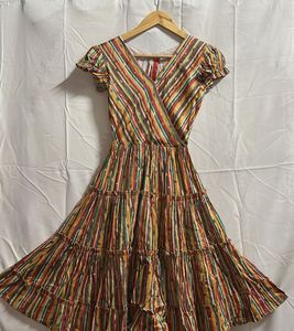 Stripe Tiered Wrap Midi Dress
