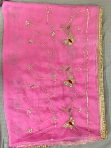 Beautiful Pink Saree with Butterfly Embroidery