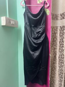 Magre Black Cowl Neck Ruched Midi Dress