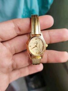 Sonata Gold Tone Red Dial Watch