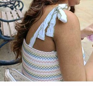 Boho Maxi Dress with Smocked Bodice and polka dots