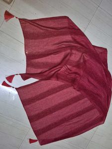 Elegant Red Shimmer Scarf with Tassels