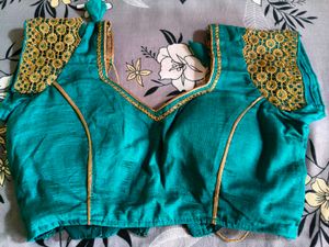 Teal Saree with Gold Border,bridal heavy sare