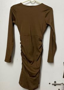 Brown Ruched Wrap Dress