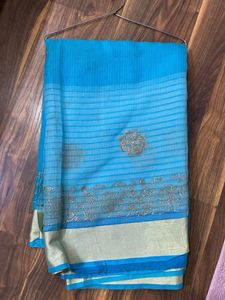 Stunning Blue Saree with Gold Border