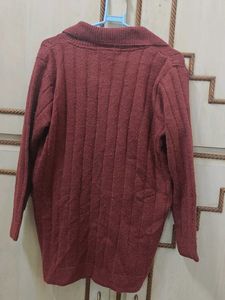 Maroon Cable Knit Cardigan with Floral Detail