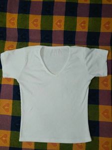 Plain White V-Neck cotton blend Top