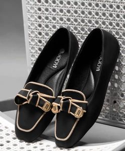 Elegant Black Loafers with Gold Bow Detail