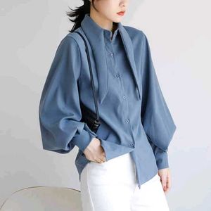 New with tag Korean Puff Blue Collared Button-Up S