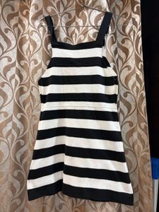 Black &amp; White Striped Pinafore Dress