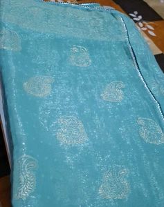 Turquoise Saree with Golden Paisley Print