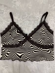 Zebra Print Lace Trim Cami Top
