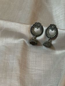 🖤Antique Silver Lotus Jhumka Earrings | Oxidised