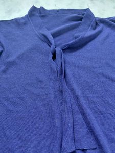 Blue Sleeveless Tie-Neck Top