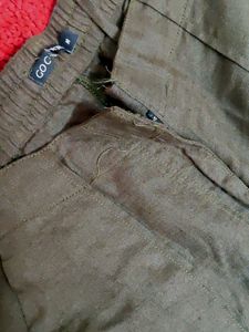 Go Colors Olive Green Straight Cut Pant With Pockets