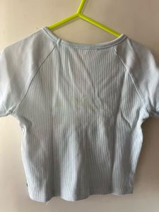 Light Blue Ribbed V-Neck Top
