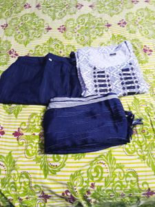 Elegant Blue &amp; White Printed Kurta Set