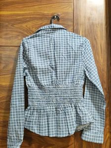 Chic Plaid Smocked Waist Blouse