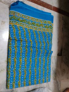 Blue Saree with Yellow &amp; Green Print